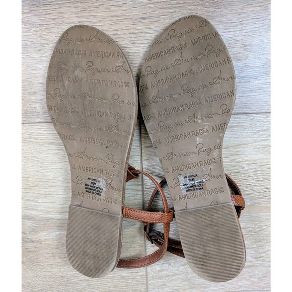 American Rag Krista T-Strap Slingback Thong Sandals Size 7.5 Brown Cognac Simple - Picture 9 of 11